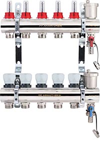 Коллекторная группа с расходомерами и термостатическими клапанами, дренажными кранами и воздухоотводчиками